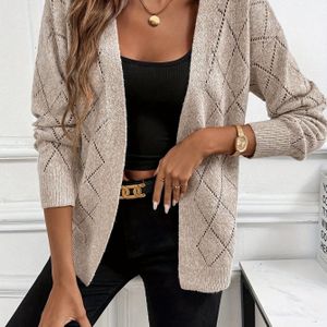 Vrouwen Open-Front Vest met Ruitpatroon, Lange Drop Schoudermouw, H-Silhouet Regular Fit voor Lagenkleding in de Lente & Herfst, Diamantpatroon Cardigan, Subtiele Kleurvariatie
