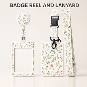 1Set Modieuze Bloem ID Badge Clip Verstelbare ID Badge Roll-Up Naamplaat met ID Kaarthouder Afneembare Nekband Geschikt voor Verpleegkundigen, Studenten, Leraren en Kantoorwerkers