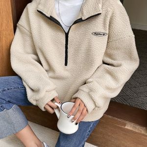Vrouwen Casual Hoge Hals Fleece Sweatshirt met Rits Detail, Kleur Polyester Pullover voor Herfst/Winter - Gezellige Gebreide Stof Buitenkleding