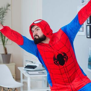 Pluche Spider-Man Cosplay Pyjama Kostuum met Capuchon en Zakken, Nerd Hunters, 100% Polyester, Herfst en Winter, Casual, Feest en Dagelijks , S - XXL (145 - 195 cm)