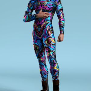 Levendige Psychedelische Print Rits Lange Mouwen Jumpsuit - Rekbaar, Slim Fit voor Festivals & Casual , Kleurrijk , Polyester, Wasmachinebestendig