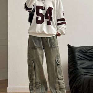 Plus Size - Fashion Alphabet Print V-Hals Plus Size Dames Pullover Sweatshirt | Elegant, Ronde Hals, Rib, Herfst/Winter Collectie