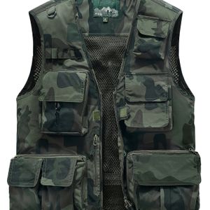 Outdoor casual camouflagevest met meerdere zakken voor heren, ademend gaas, veelzijdig mouwloos jack voor sport en vrije tijd