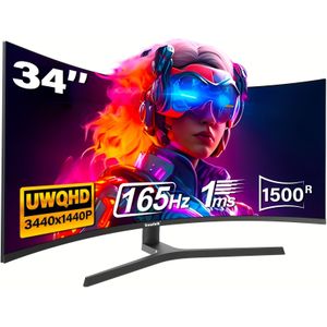Gawfolk 34-inch 1500R Ultra-Wide Gaming Monitor - 165Hz, WQHD 3440x1440, FreeSync, Verstelbare Standaard - Ideaal voor PC-Gaming