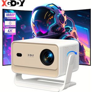 XGODY Gimbal N6Pro Smart Projector met 700ANSI Helderheid, 1920x1080 Full HD, 1GB RAM & 32GB ROM, WiFi 6, Systeem, HDTV, USB-C