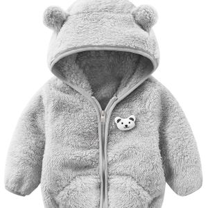 Casual fleece hoodie voor kinderen met berenpatch, lange mouw ritssluiting jas met lichte stretch, gebreide stof comfortabele buitenkleding voor lente/herfst