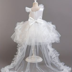 Meisjes Afneembare Trein Bruidsjurk, Pailletten Riem/Eén-Schouder Tule Feestjurk - Verjaardag/Trouwfeest/Opvoering Kostuum Bloemenmeisje Outfit voor Alle Seizoenen