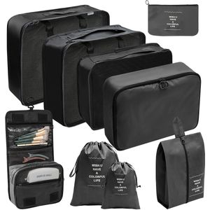 Travel Organizer 9pcs Suitcase Clothing Sorting Storage Bag Set With Toiletry And Shoe Bags For Men And Women Suitable For Vacation Travel