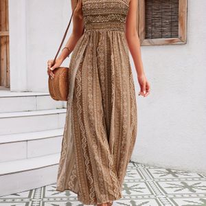 Vrouwen Elegante Paisley Print Schoudervrije Jumpsuit met Hoge Dij Split Zomerjurk, Machinewasbaar voor Casual en Formele Gelegenheden, Niet-Rekbare Stof, Avondkleding | Vloeiende Stof