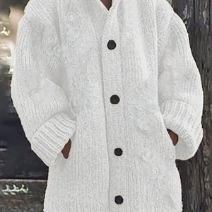 Vrouwen Elegante Geborduurde Bloemen gebreide trui Cardigan met capuchon, Lange Mouw Pullover, Lente/Herfst Mode, Polyester, met Zakken