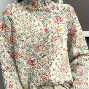 Vrouwen's Bloemenprint Trui - Elegante Coltrui met bloempatroon in Roze, Rood, Groen, Blauw, Geel - All-Seizoense Chique Trui voor Vrouwen, Formele & Dagelijkse Outfits