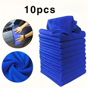 10st Ultra-Zachte Microvezel Schoonmaakdoeken voor Auto's, Motoren & Glas - Blauw, Niet-Elektrisch, Handgereedschap voor Schoonmaken