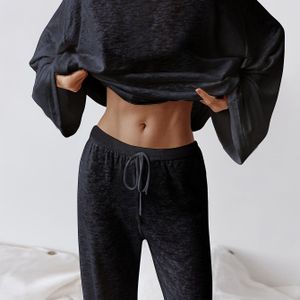 Sexy Mode Witte Ronde Hals Lange Mouw Broek Dames Plus Maat Loungewear Set