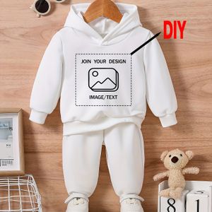 Jongens Casual Hooded Sweatshirt & Broek Set - Knusse Pullover met "Join Your Design" Graphic, Losse Pasvorm, Lange Mouw, Lengte, Perfect voor Herfst/Winter, voor Buiten