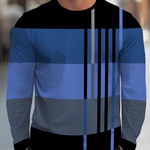Casual Gestreepte Lange Mouw Pullover met Ronde Hals - Zwart, Rood, Wit & Blauw Strepen, Comfortabel Sportief Ontwerp voor Lente/Herfst, Dagelijkse Pullover|Gestreept Top|Comfortabele Pasvorm