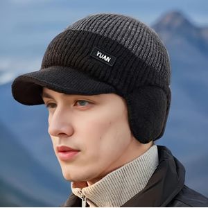 Men's Winter Knit Beanie With Ear Flaps - Street Style, Stretchy, Sun Protection, Warm Acrylic Cap For Outdoor Activities, Hand Washable, Outdoor Headwear|stylish Beanie|durable Knit Ha
