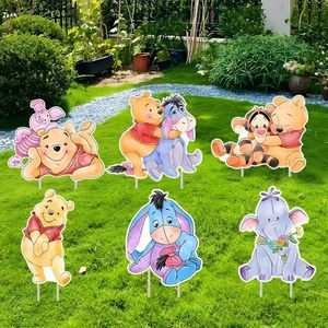 TEMU Art Deco Winnie the & Stake Set - Duurzame, Weerbestendige Buitendecoraties voor Tuinen, Parken en Feesten, Bruiloftsrijp, Geen Elektriciteit Nodig, 6 Stuks/Set