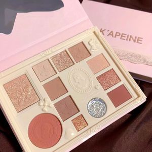 KAPEINE 12-Kleuren Matte & Shimmer Oogschaduwpalet met Spiegel - Langhoudend, Highlighter & Contour Blush Poeder Combo