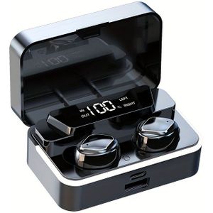 TWS Draadloze LED-licht Oortelefoons - Geluid met Geluidsnedrukking, Touch Control, Ingebouwde Microfoon, Ideaal voor Spelen en , Zwart, USB-C Oplaadbaar, Geen Kabel Nodig, Oortelefoon