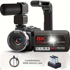 YISENCE 8K videorecorder camera, YouTube -opnamecamera, 18x digitale zoom, infrarood nachtzicht, 3.0-inch touchscreen, inclusief 32G SD-kaart, afstandsbediening en 2 batterijen