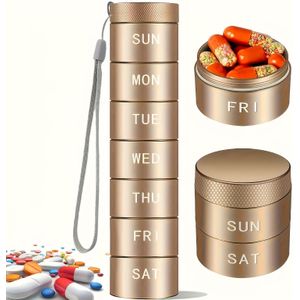 Aluminium Reis Pillenorganizer, Wekelijkse Metalen Pillendoosje, Vochtbestendige Dagelijkse Pillenbox voor 7 Dagen, Medicijnhouder voor en Supplementen