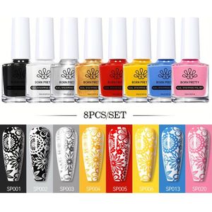 BOREN PRETTY 10ml 8-delige Nagelstempellak Set - Kleurrijke Nagelverf voor Nail Art en Manicure Ontwerpen