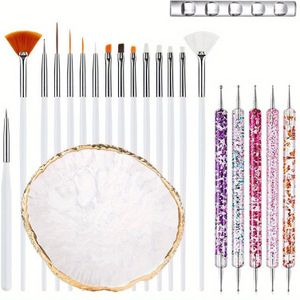 22- Set Professionele 2-weg Acryl Graverpen Puntpen Gereedschap Nagelkunst Kit voor Thuis Salons Make-up Nagelkunst Palet Weergavebord Manicure Gereedschapsaccessoires, Nagelkunst Pens