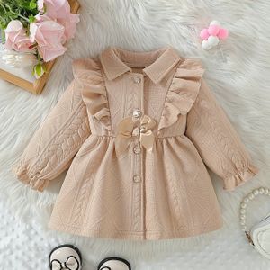 Baby Meisje Herfst en Winter Strik Kraag Rand Jas | Mode, Prinsessenstijl, Warm en Comfortabel voor Buitenspelen, en Onderdanige Outfit, Niet-Rekbare Stof, Kleur