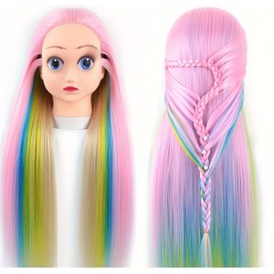 Professionele Haarstyling Mannequin Hoofd Met 26-Inch Synthetisch Haar - Unisex Volwassen Haarstyling Trainingspop Voor Braiding En Styling Oefening - Mannequin Hoofd Voor Kinderen