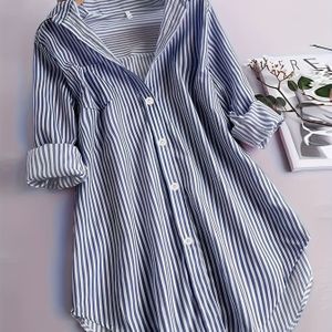 Plus Size, Dames Plus Size Lange Mouw Gestreept Overhemd