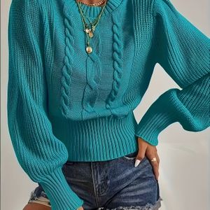 Dames zachte lantaarn mouw trui - Gezellige herfst/winter trui, machinewasbaar kleur top met textuurde stof, ronde hals, lange mouwen, casual stijl voor casual kleding