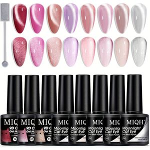 8-delige Cat Eye Gel Nagellak Set - 7 ml, Hoogglans Transparante Afwerking, Magnetische Staaf, Geurloze DIY Manicure, Alcoholvrij, DIY Nail Art | Glanzende Nagels | Soepele Applicatie