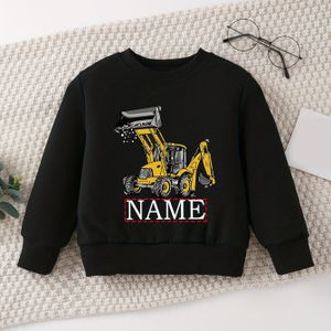 Jongens Lichtblauwe Crewneck Sweatshirt met Aanpasbare Naam en Graafmachine Ontwerp - Perfect voor Lente of Herfst
