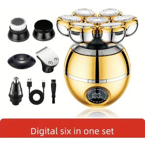 Digitale Scheerapparaat voor Kalende Mannen, Schoonheidsset voor Mannen met Baardtrimmer, Roterend Mes, Haarclipper, Neushaartrimmer, Borstel en Massageapparaat - Draadloos en Oplaadbaar