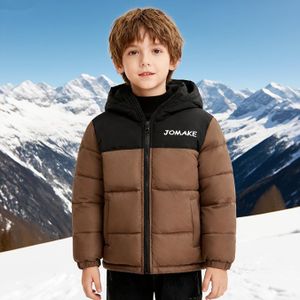 JOMAKE Preppy Style Hooded Jack voor kinderen - Unisex Mode Kleurbloks Design met geborduurde lettering, 100% Polyester gevuld, Kleur, Lange Mouw, Reguliere Pasvorm, met Zakken