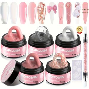 Mororan Solid Builder Nagelgel Kit - 5 Kleuren Hard Gel voor Nagels Solid Gel Builder Sculpting Gel Styling Gel Nagelverlengingskit met 3D Stencil Pen voor Sculpting Nagelsalon Thuisgebruik