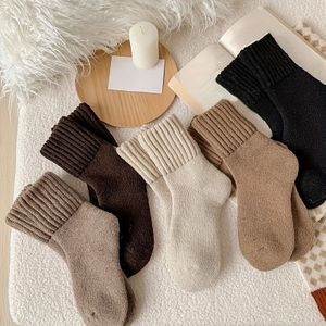 5-Pack Kinder Winter Dikke Sokken - Extra Pluche Bovenrand, Neutrale Kleuren Beige//Wit, Zacht en Comfortabel voor Binnen & Buiten
