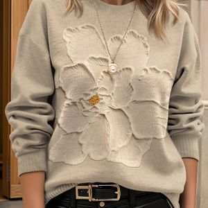 Dames Lange Mouw Universal Crew Neck Lichtgewicht Trui met Print | Trendy Wear, Ultra HD Romantisch Bloemenpatroon, Perfect voor Casual Outfits - Geschikt voor Alle Seizoenen