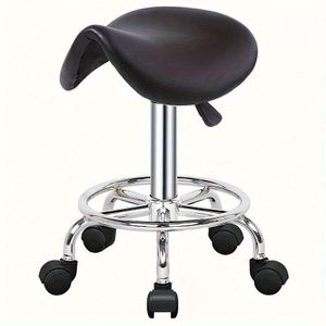 Zadelstoelstoel, ergonomische roterende salonstoel voor haarstylist, spa, tatoeage, kantoorgebruik, imitatieleren, salon- en spa-stoel met wielen