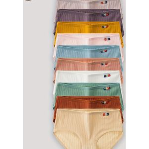 10 stks Dames Slip - Sexy Kleur, Zacht & Comfortabel, Lichtgewicht & Ademend Mid-Rise Ondergoed, Assorted Kleuren, Dames Ondergoed|Eenvoudige Stijl|Ademend