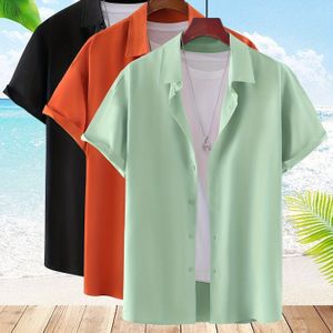 3- Size Heren Casual Overhemden, 100% Polyester, Kleur, Zomer Revers Kraag, Regular Fit, Geweven Stof, 120g/m², Knoopsluiting - Multicolor Set