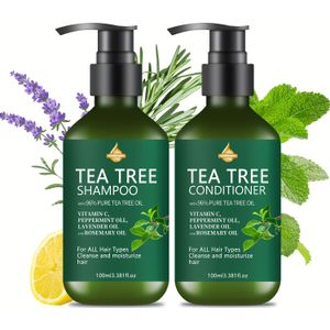 2-delige shampoo- en conditioner-set - met 100% puur theeboomolie, voor jeuk en droge hoofdhuid, zonder /parabenen - voor mannen en vrouwen - 3.38 fl oz per stuk