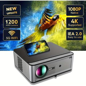 Nieuwe 1200 ANSI Projector met WiFi en BT, Native 1080P Smart Projector met 2+32G, en Auto Keystone, Projector 4K voor HD/USB/TV Stick/Phone/PS5