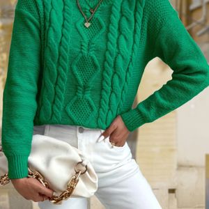 Vrouwen Elegante Kleur Ronde Hals Trui, Polyester 100% Lange Mouw Gebreide Stof Top met Twist Detail, 300g/m² Stof Gewicht, Herfst/Winter Mode