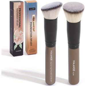 2 Stuks Make-up Kwasten Set Brush Platte/hoekige Kop Make-up Kwast Blush Brush Zachte Haren Papier In Doos Draagbaar Make-up Gereedschap