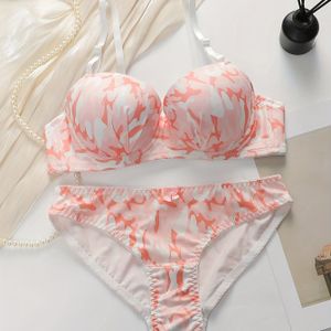 Strikdecor bloemenprint lingerieset met , sexy comfortabele push-up bh en slips met beugel, dameslingerie en ondergoed