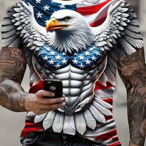 Herent-shirt met Patriottische 3D & Amerikaanse Vlag Print - Casual, Comfortabel Polyester, Korte Mouwen Pullover voor Zomerse Buitenactiviteiten, Kleding met Amerikaanse Vlag