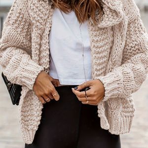 Dames Cozy Brown Cable Hooded Cardigan - V-hals, losse pasvorm, lange mouw trui voor herfst en winter, casual stijl met knoopdetail, comfortabel en veelzijdig, wintercardigan