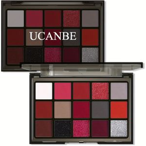 UCANBE Rode Oogschaduw Make-up Palet, 15 Kleuren Bourgondië Grijs Zilverachtig Mat Glitter Metallic Oogschaduw Pallet, Gepigmenteerde Make-up Kit voor Halloween Feesten Kerstmis Vampier Clown