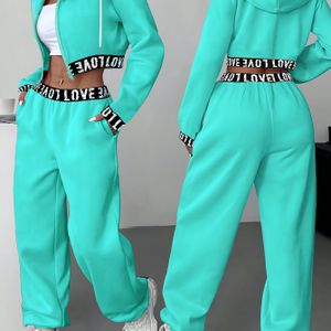 Vrouwen Turquoise Tweedelige Set - Oversized Zip-Up Hoodie & Leggings Outfit, Warm Casual Lounge & Comfortabele Broekpak, Machinewasbaar